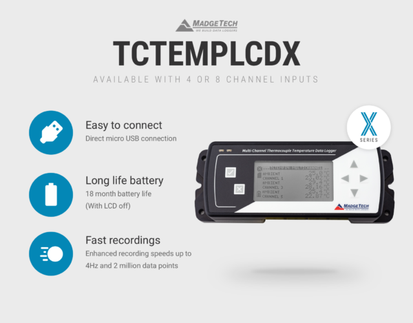 MadgeTech TCTempLCDX Thermocouple Data Logger with Display
